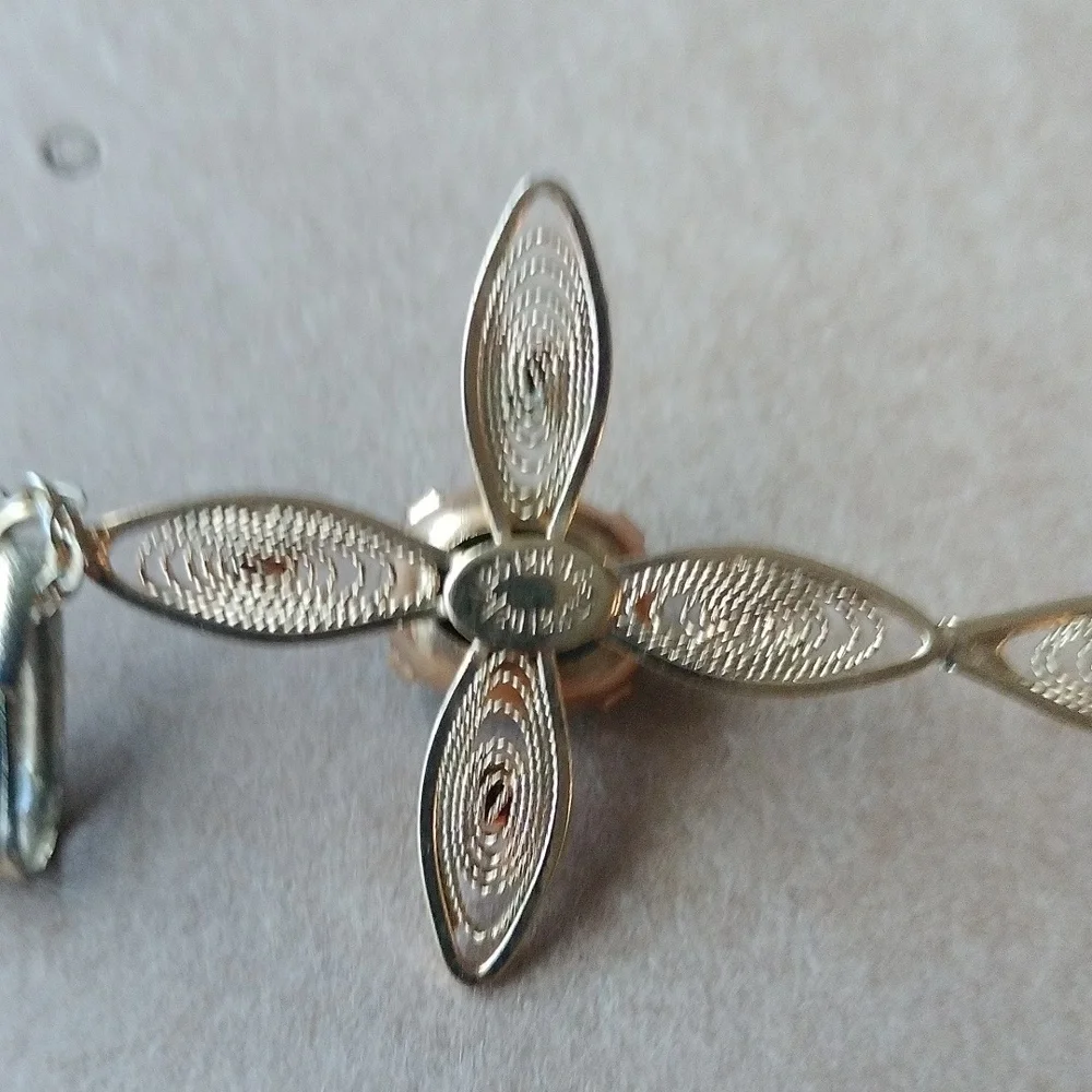 12 K GF gold filigree cross with green Jade stone 2 X 1